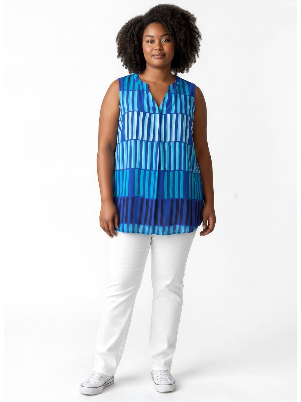 Apt 9 Blue Print Lightweight Button Front Tank Top Blouse 0X